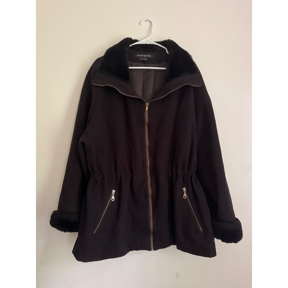 Vintage Donnybrook Pure Wool Jacket Faux Fur Trim Black Whimsigoth Russia Sz 14